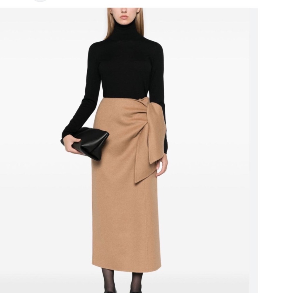 Vince Tie Front Linen Midi Skirt 10 Carmel Minimalist  Wrap Style High Waist